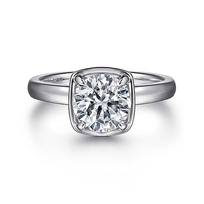 14K White Gold Deedie Round Diamond Hidden Halo Engagement Ring