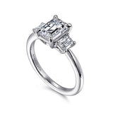14K White Gold Stephi Three Stone Emerald Cut Diamond Engagement Ring