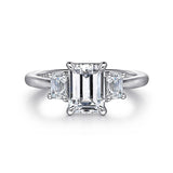 14K White Gold Stephi Three Stone Emerald Cut Diamond Engagement Ring