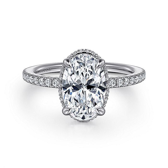 14K White Gold Allesia Oval Cut Hidden Halo Diamond Engagement Ring