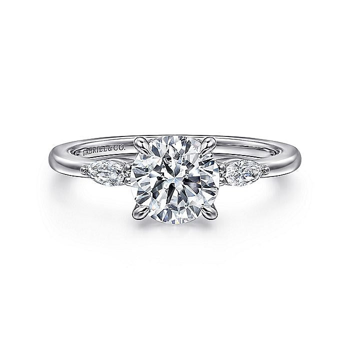14K White Gold Dela Three Stone Round Diamond Engagement Ring