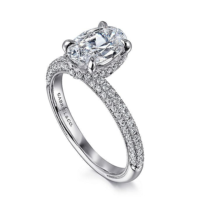 14K White Gold Caly Oval Hidden Halo Diamond Engagement Ring