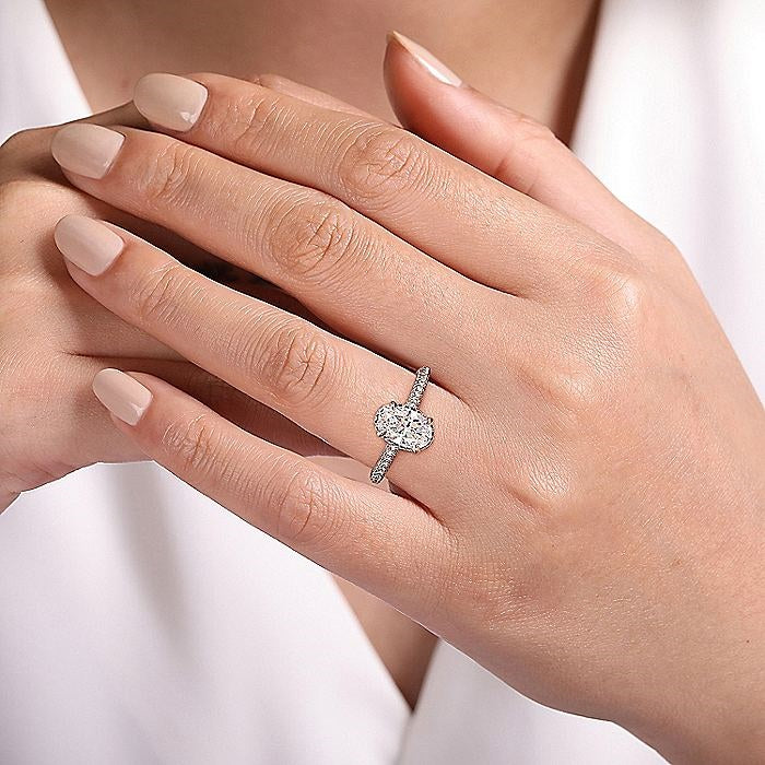 14K White Gold Caly Oval Hidden Halo Diamond Engagement Ring
