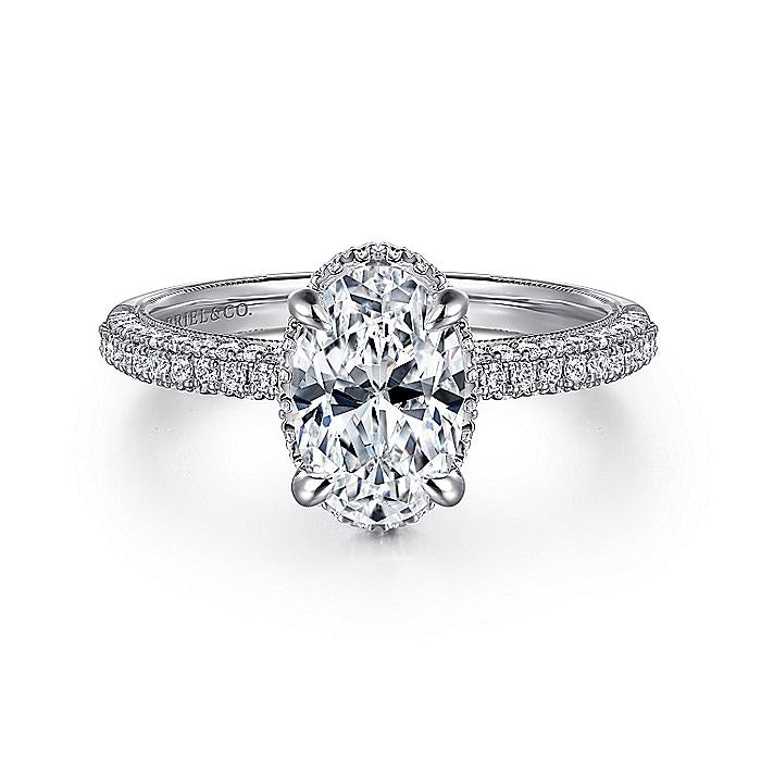 14K White Gold Caly Oval Hidden Halo Diamond Engagement Ring