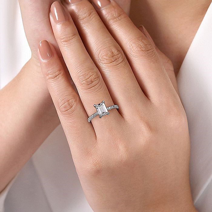 14K White Gold Franka Classic Emerald Cut Diamond Engagement Ring