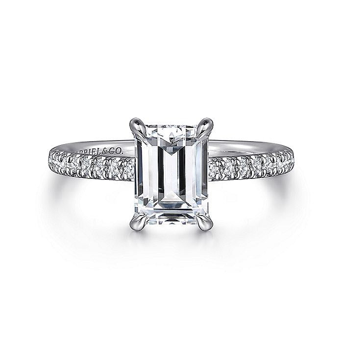 14K White Gold Franka Emerald Cut Diamond Engagement Ring