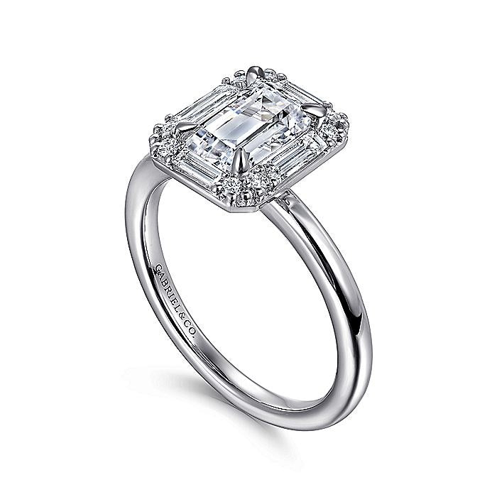 14K White Gold Cammie Halo Emerald Cut Diamond Engagement Ring