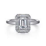 14K White Gold Cammie Halo Emerald Cut Diamond Engagement Ring