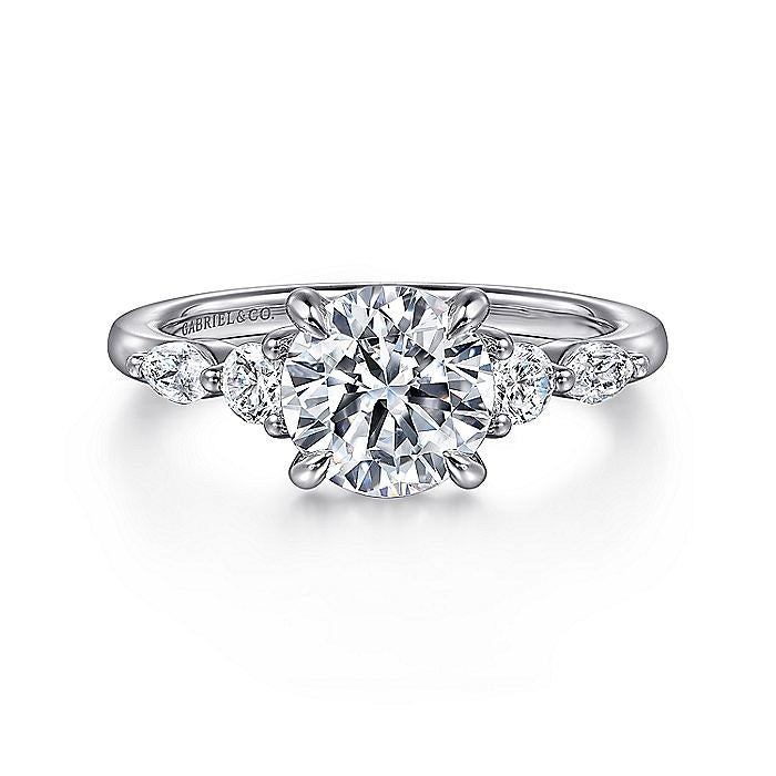 14K White Gold Cian Classic Five Stone Round Diamond Engagement Ring