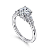 14K White Gold Wave Five Stone Round Diamond Engagement Ring