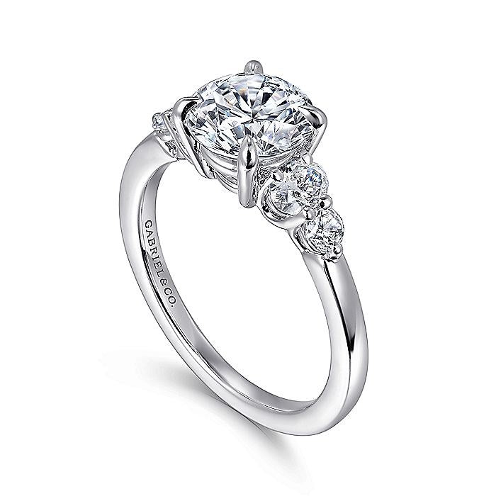 14K White Gold Wave Five Stone Round Diamond Engagement Ring