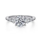 14K White Gold Wave Five Stone Round Diamond Engagement Ring