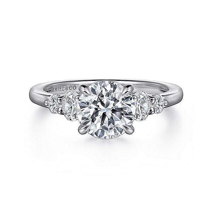 14K White Gold Wave Five Stone Round Diamond Engagement Ring