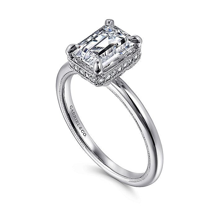 14K White Gold Catallina Emerald Cut Halo Diamond Engagement Ring