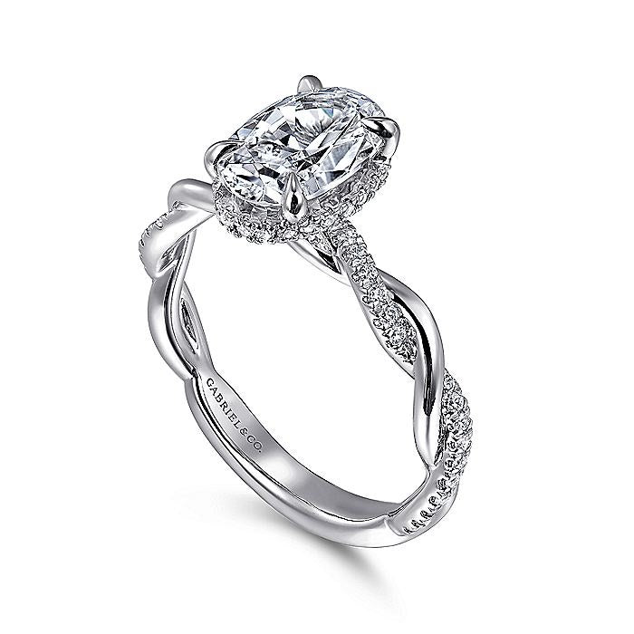 14K White Gold Ama Halo Oval Diamond Engagement Ring