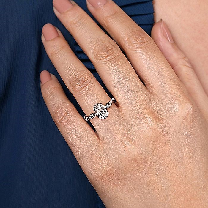 14K White Gold Ama Halo Oval Diamond Engagement Ring