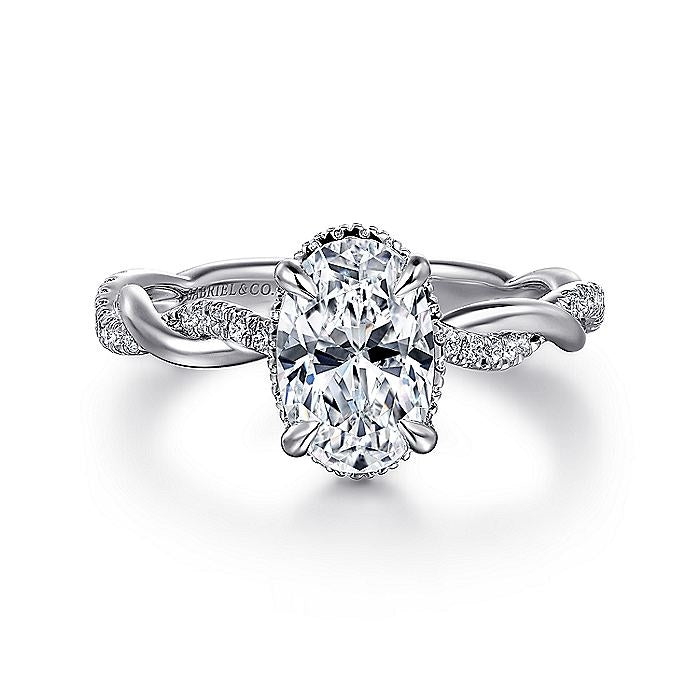 14K White Gold Ama Halo Oval Diamond Engagement Ring