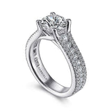 14K White Gold Carver Classic Round Natural Diamonds Engagement Ring