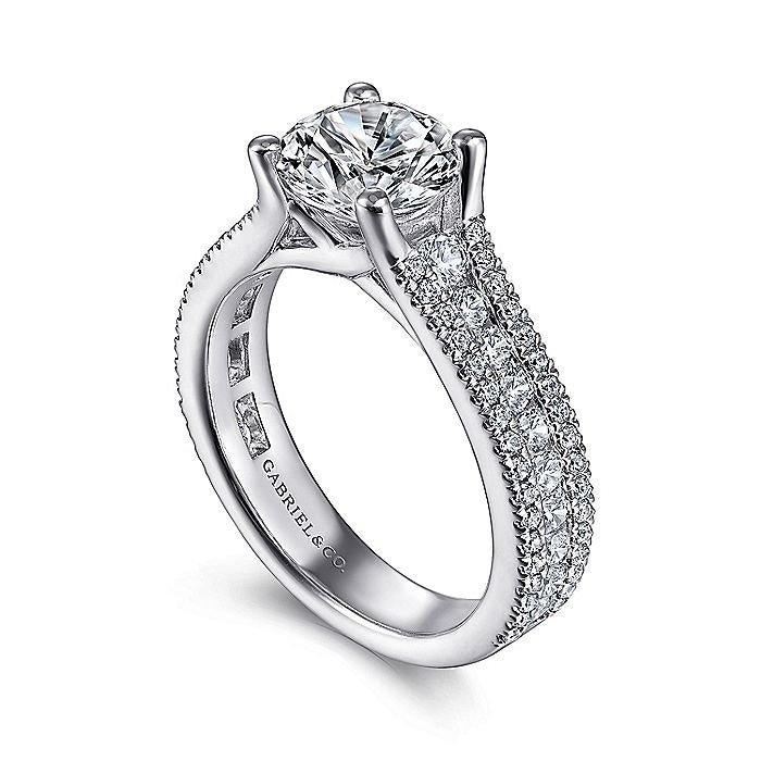 14K White Gold Carver Classic Round Natural Diamonds Engagement Ring