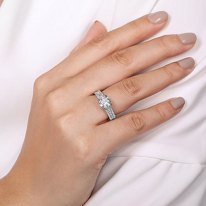 14K White Gold Carver Classic Round Natural Diamonds Engagement Ring