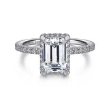 14K White Gold Hart Hidden Halo Emerald Cut Diamond Engagement Ring