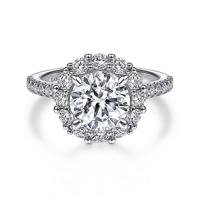 14K White Gold Charmaine Halo Round Diamond Engagement Ring