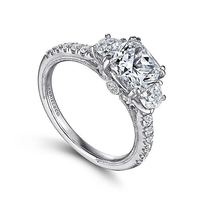 14K White Gold Aloise Three Stone Cushion Diamond Engagement Ring