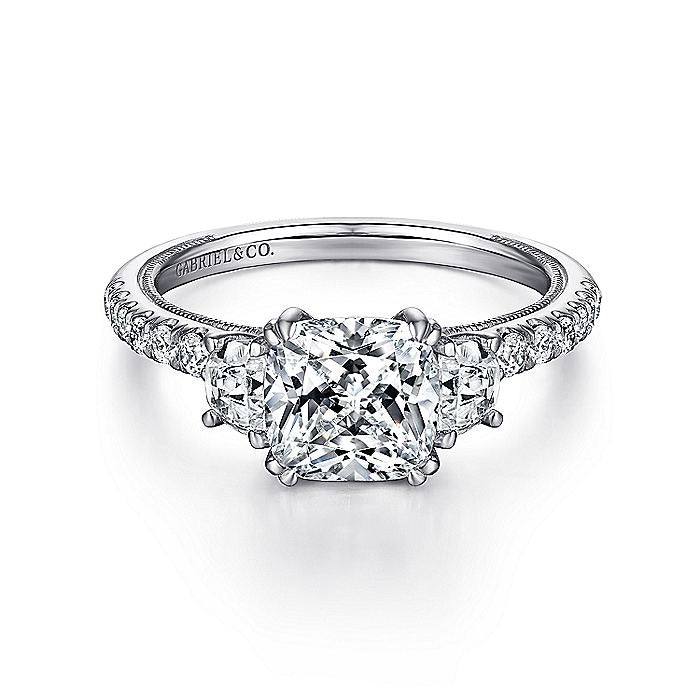 14K White Gold Aloise Cushion Cut Three Stone Diamond Engagement Ring