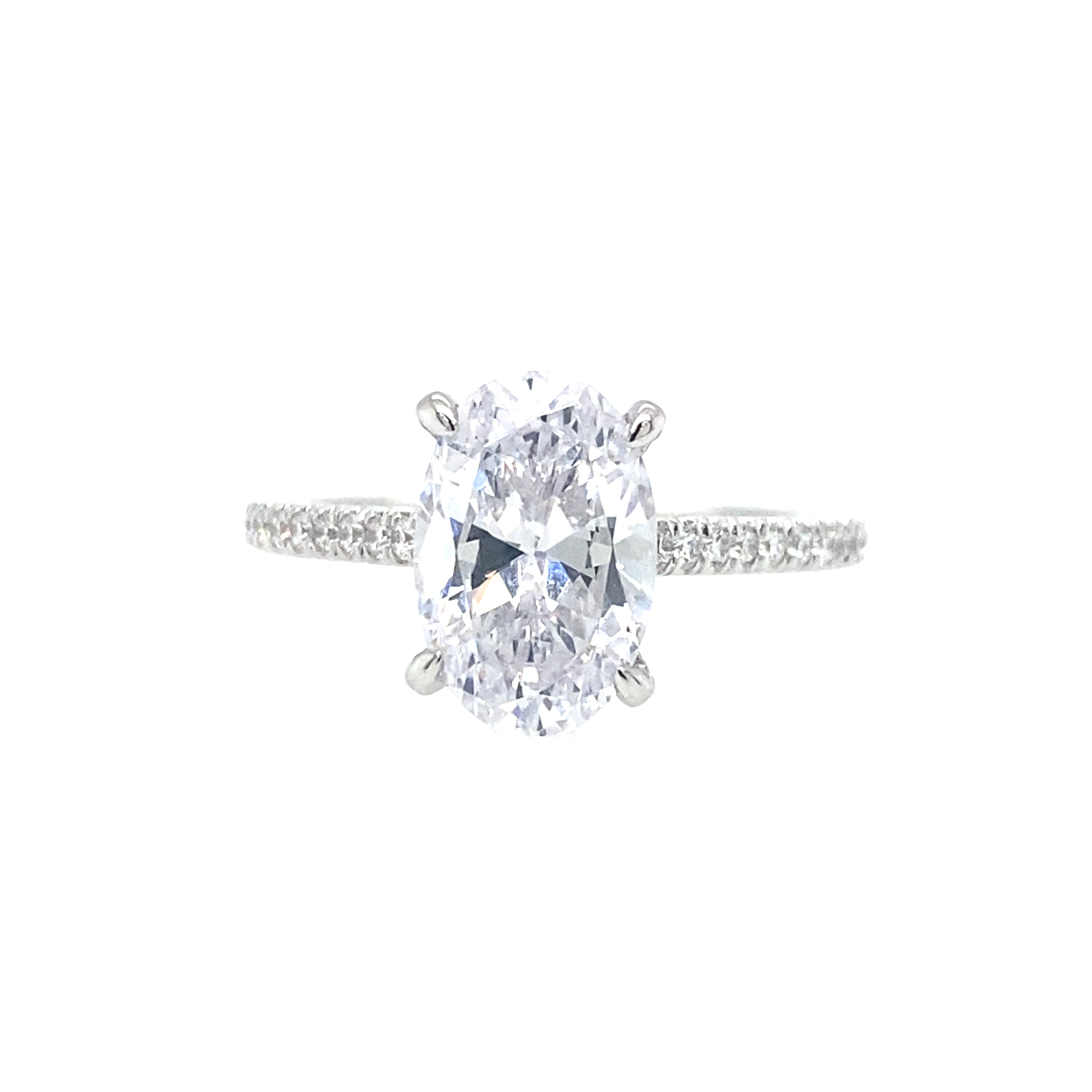14K White Gold Aline Round Diamond Hidden Halo Engagement Ring