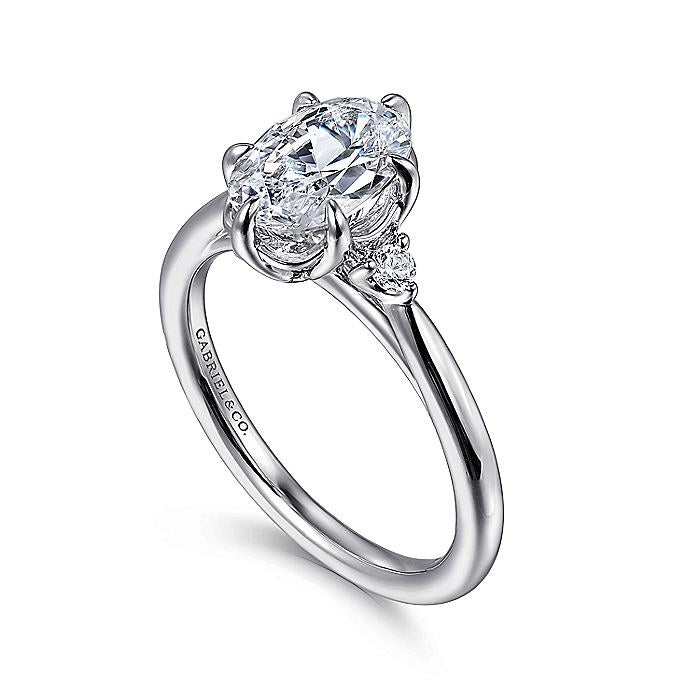 14K White Gold Blaise Three Stone Oval Diamond Engagement Ring