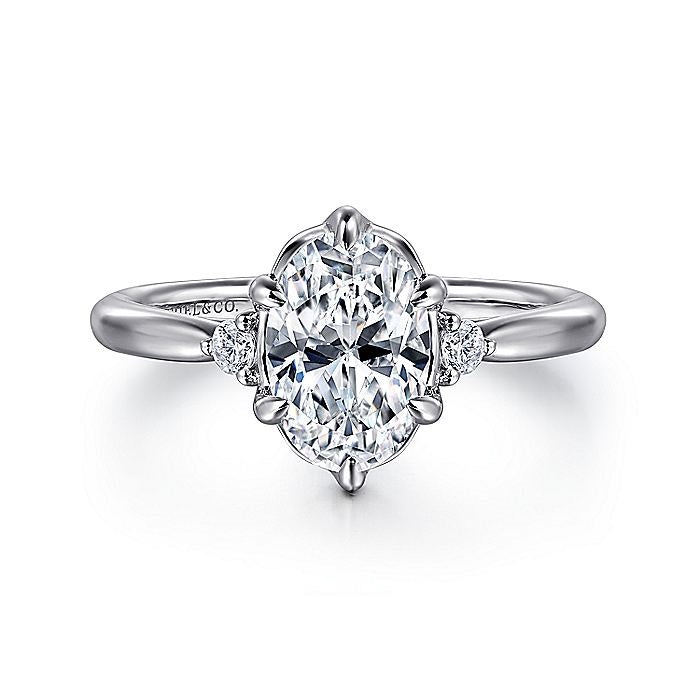 14K White Gold Blaise Three Stone Oval Diamond Engagement Ring