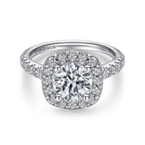 14K White Gold Lyla Cushion Halo Round Diamond Engagement Ring
