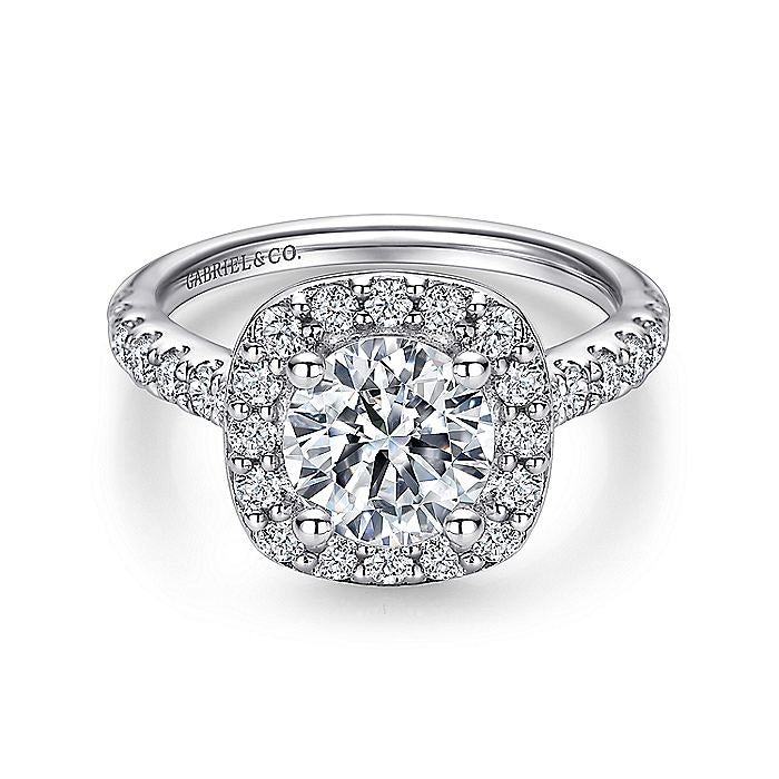 14K White Gold Lyla Cushion Halo Round Diamond Engagement Ring