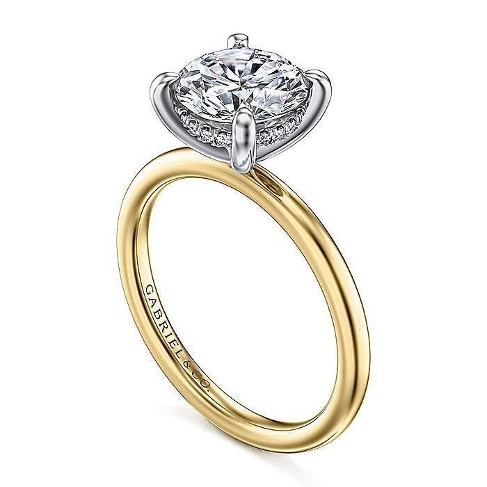 14K Yellow And White Gold Cari Hidden Halo Round Diamond Engagement Ring
