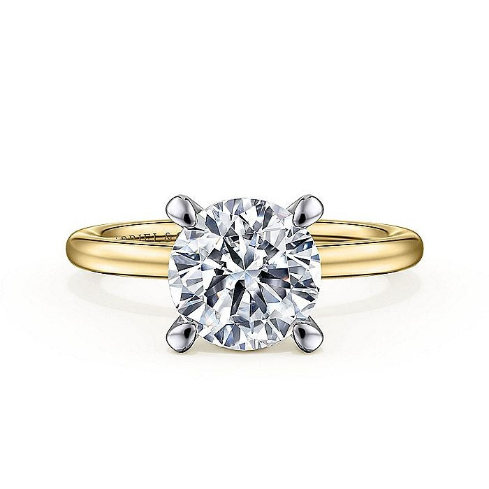 14K White And Yellow Gold Cari Hidden Halo Round Diamond Engagement Ring