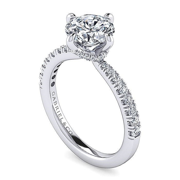14K White Gold Ada Classic Round Natural Diamonds Engagement Ring