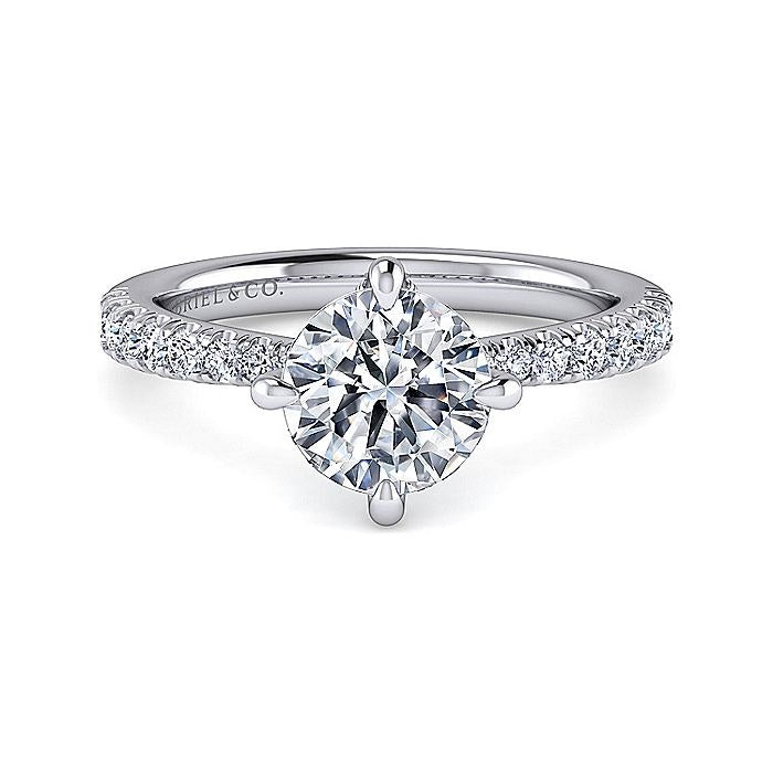 14K White Gold Ada Classic Round Natural Diamonds Engagement Ring