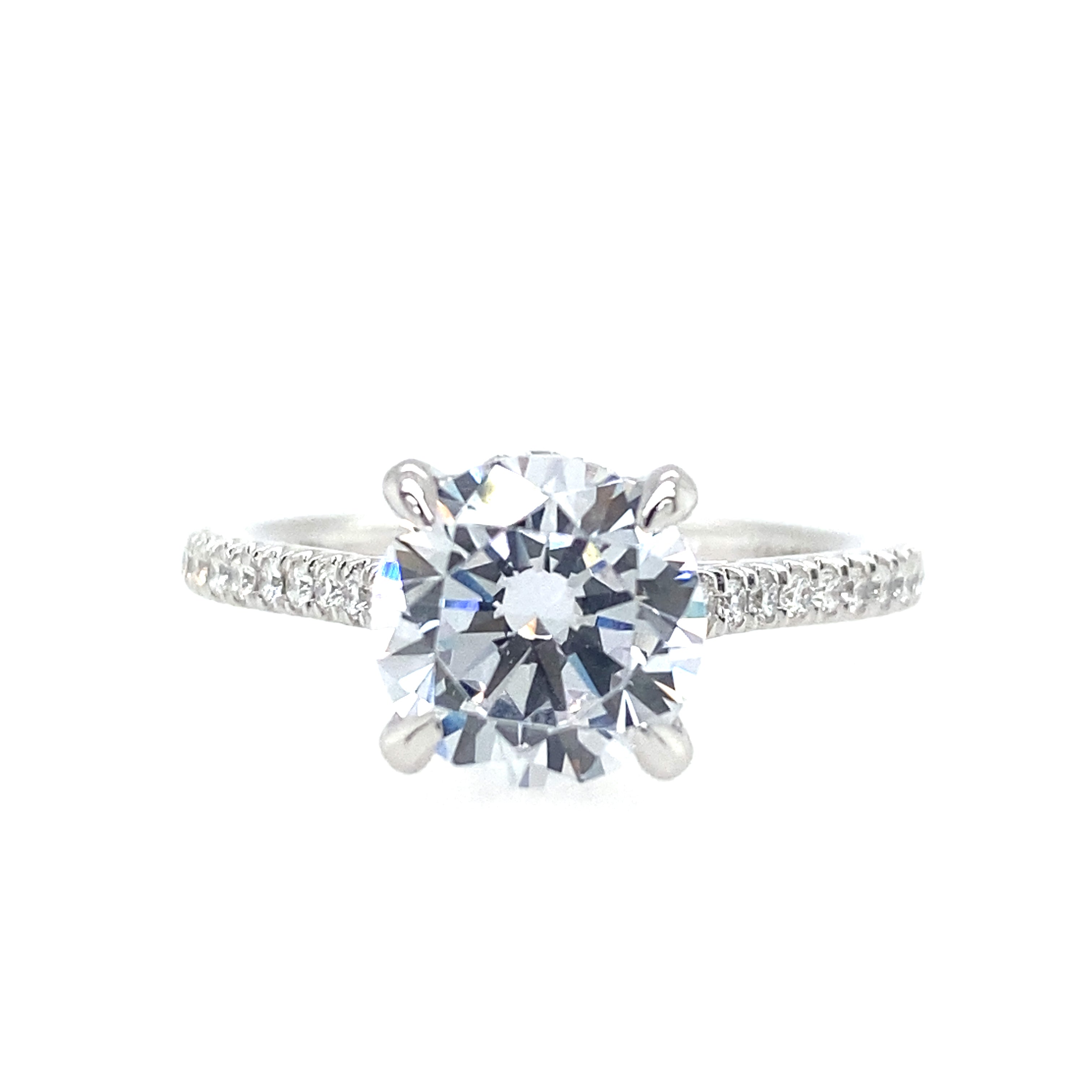 14K White Gold Aline Round Diamond Hidden Halo Engagement Ring