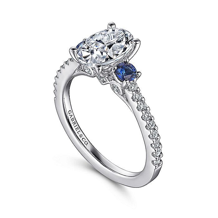 14K White Gold Chantal Color Accent Oval Diamond Engagement Ring