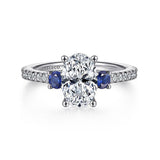 14K White Gold Chantal Color Accent Oval Diamond Engagement Ring