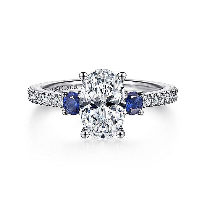 14K White Gold Chantal Color Accent Oval Diamond Engagement Ring