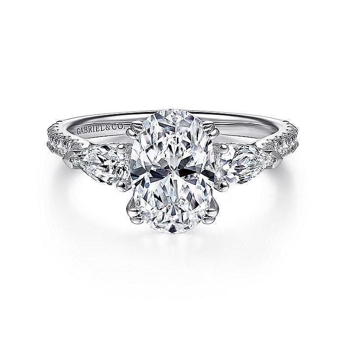 14K White Gold Sookie Three Stone Oval Diamond Engagement Ring