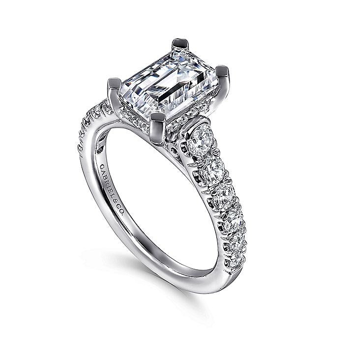 14K White Gold Piper Hidden Halo Emerald Cut Diamond Engagement Ring