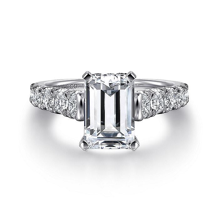 14K White Gold Piper Emerald Cut Diamond Engagement Ring