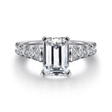 14K White Gold Piper Hidden Halo Emerald Cut Diamond Engagement Ring