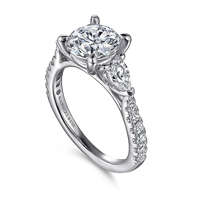 14K White Gold Abina Three Stone Round Diamond Engagement Ring