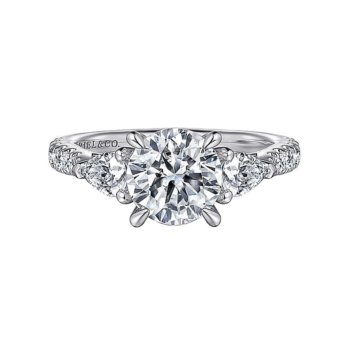 14K White Gold Abina Round Three Stone Diamond Engagement Ring