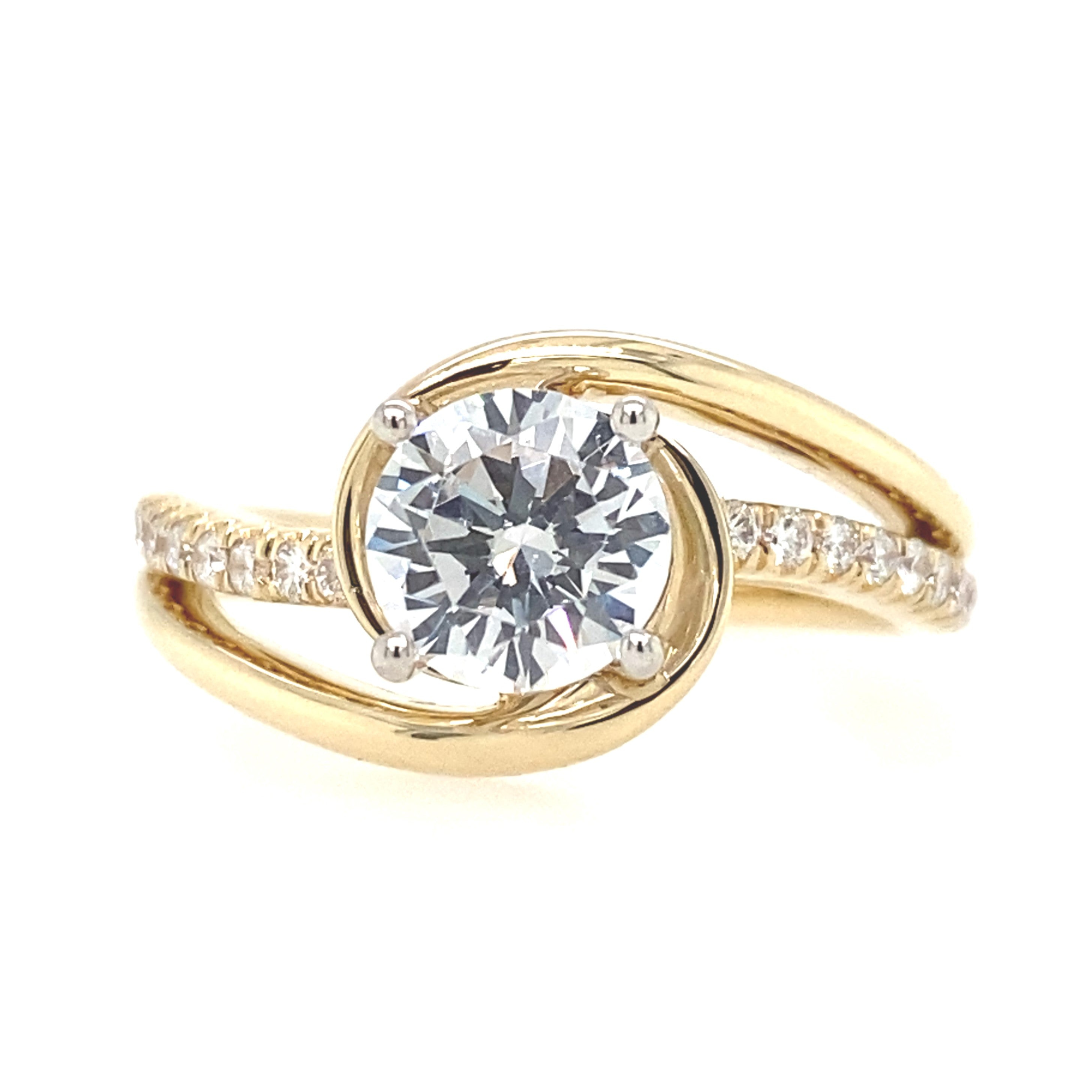 14K Yellow Gold Lucca Bypass Round Diamond Engagement Ring