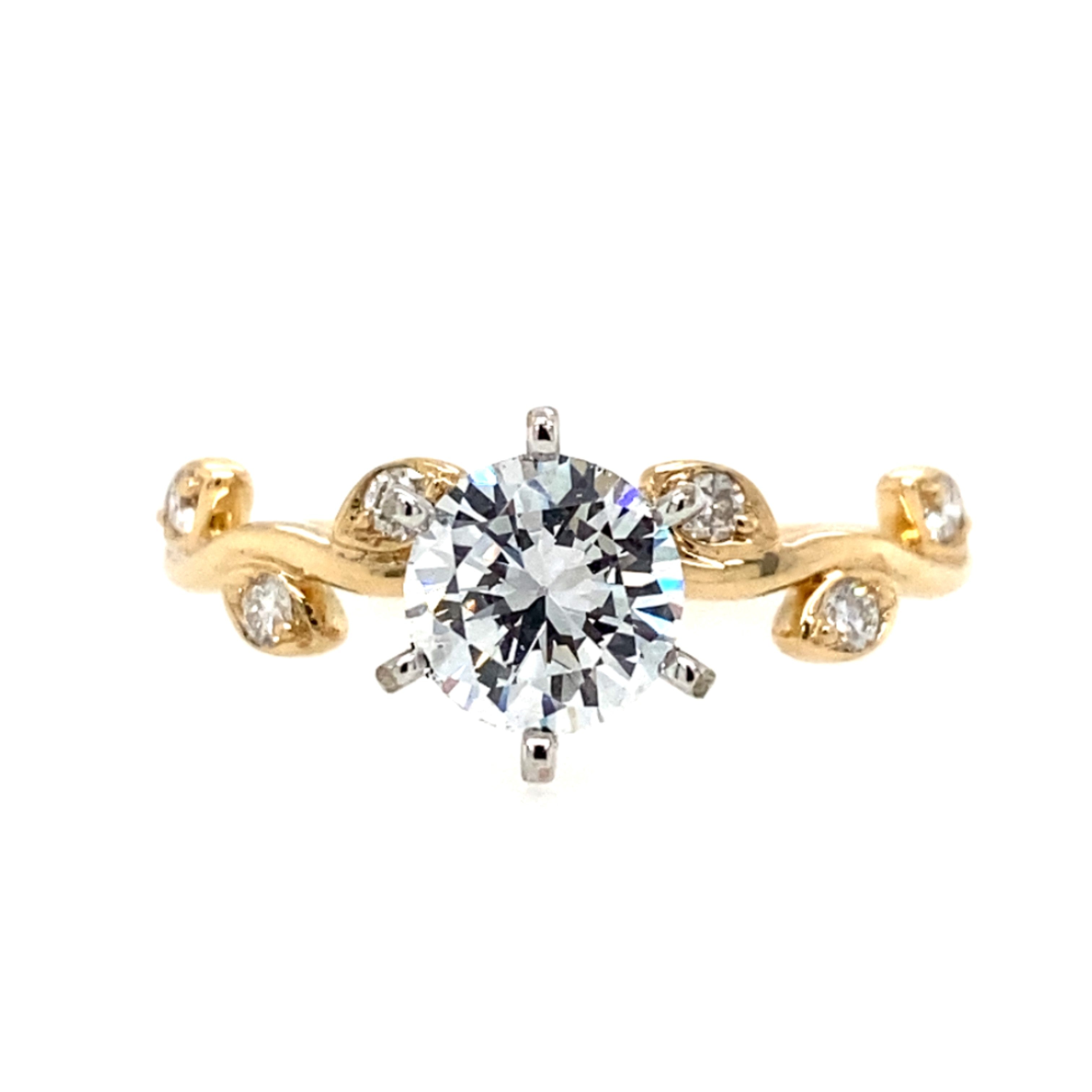 14K Yellow And White Gold Branch Motif Diamond Engagement Ring