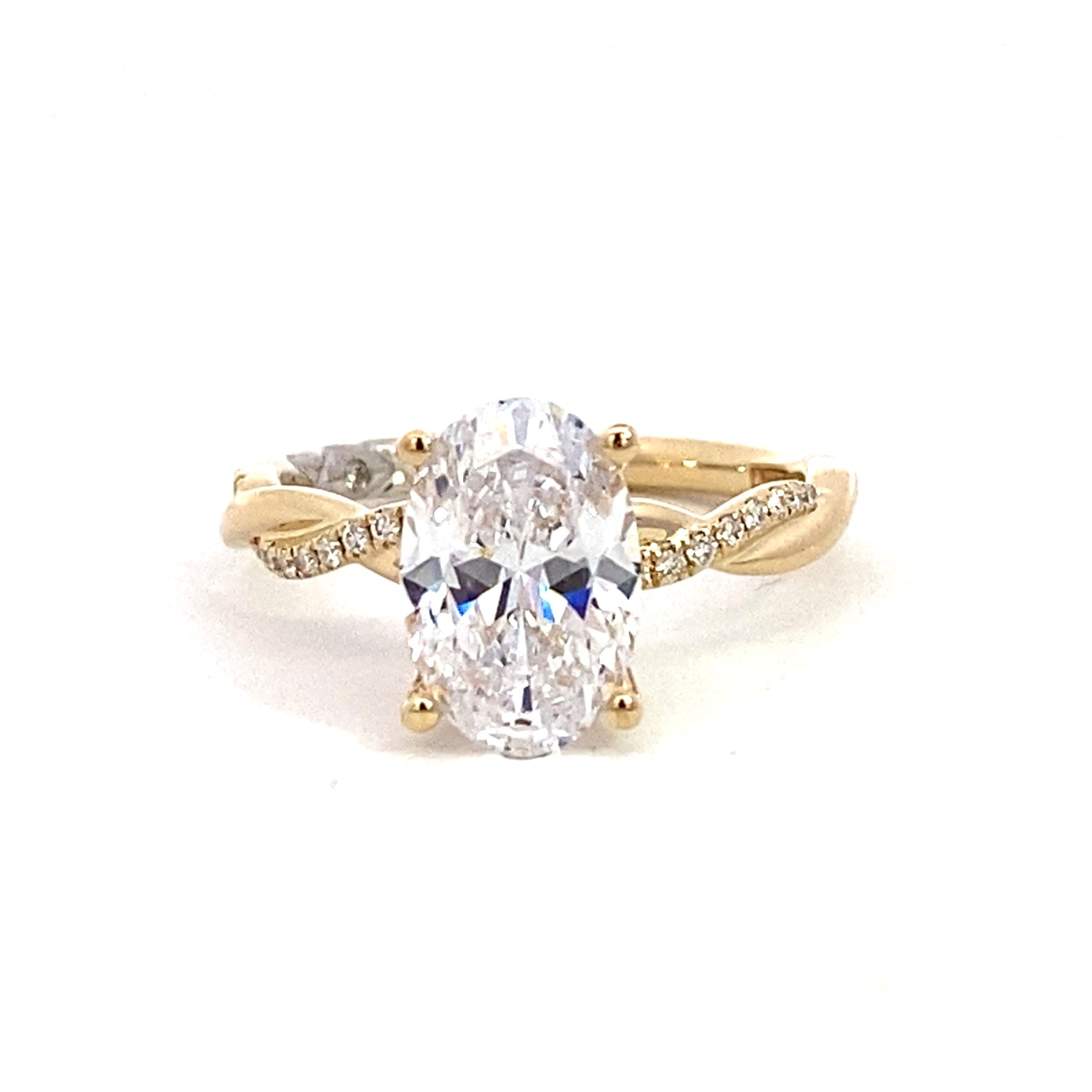 14K Yellow And White Gold Twist Oval Diamond Engagement Ring